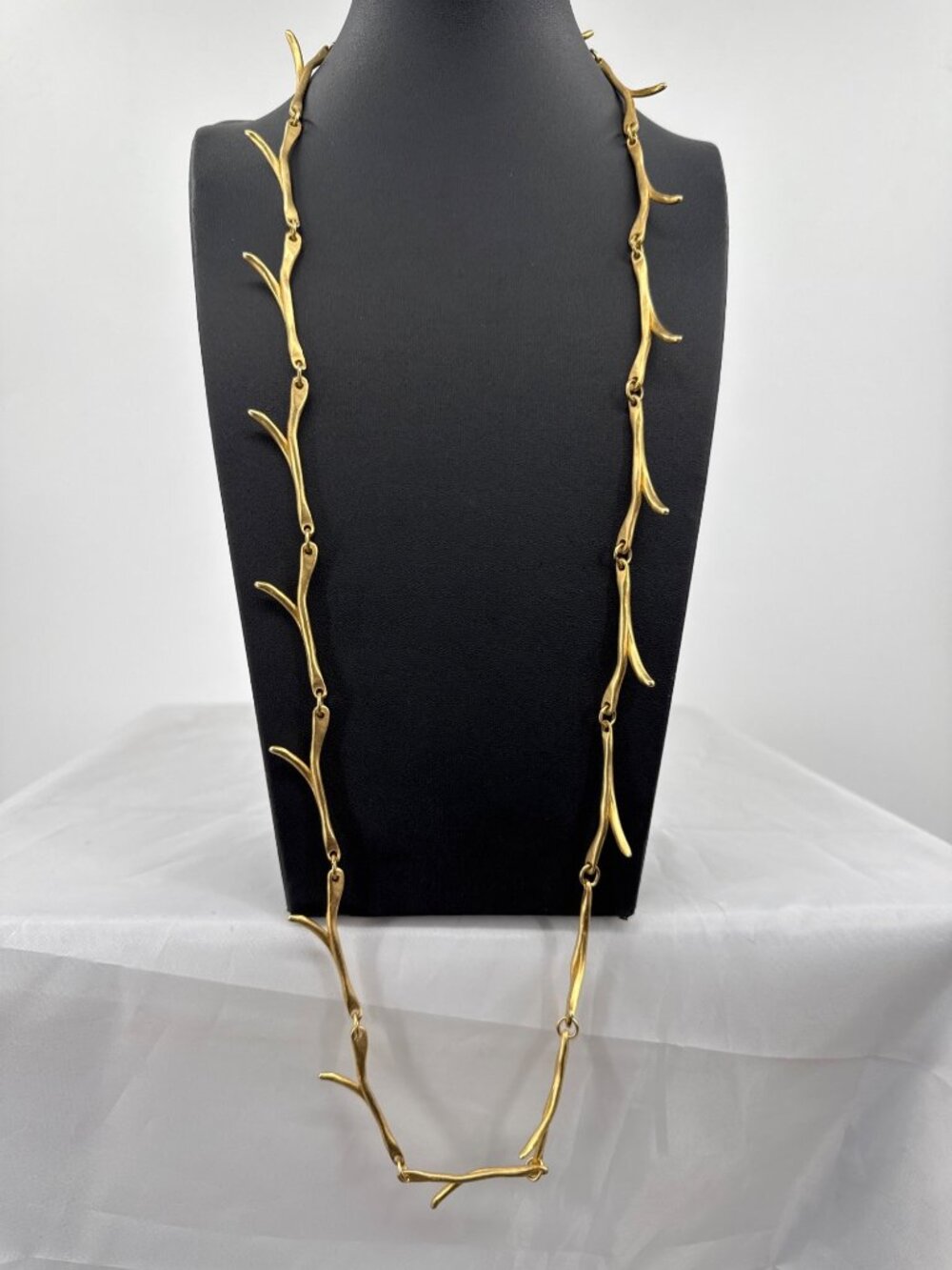 Vintage Matte Gold Tone Branch Twig Link Necklace Organic Statement